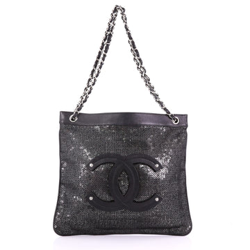 Chanel Hidden Sequins Shoulder Bag Sequins Large Black 3793566