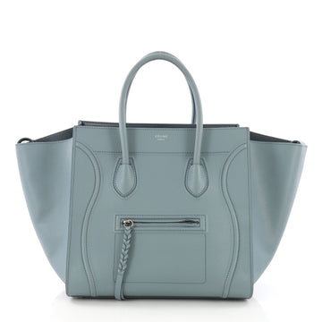 Celine Phantom Handbag Textured Leather Medium Blue 3793568