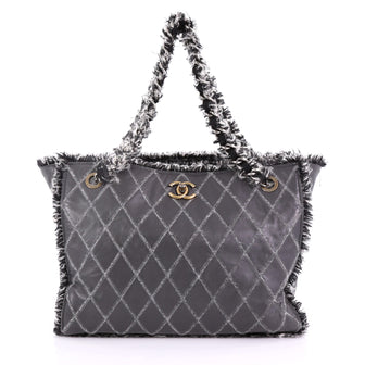 Chanel Tweedy Tote Quilted Leather Large Gray 379392