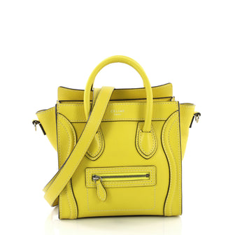 Celine Luggage Handbag Grainy Leather Nano Yellow 379423