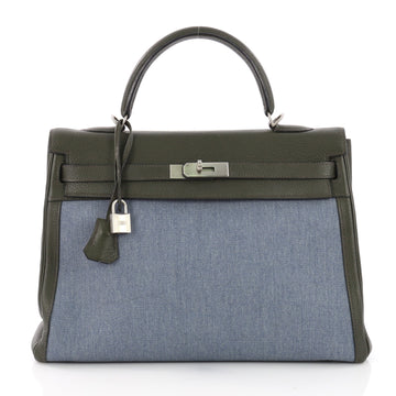 Hermes Kelly Handbag Clemence and Denim with Palladium 379431