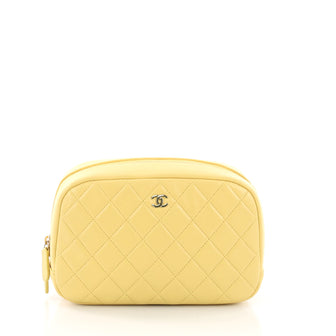 Chanel CC Cosmetic Pouch Quilted Lambskin Medium Yellow 3794334