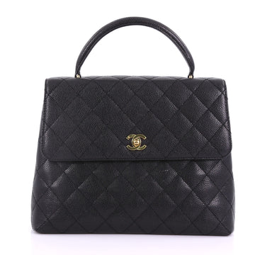 Chanel Vintage Classic Top Handle Flap Bag Quilted Caviar 379471