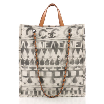 Chanel Iliad Shopping Tote Printed Canvas Tall Neutral 379491