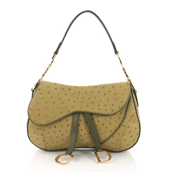 Christian Dior Saddle Double Handbag Ostrich Green 3794921