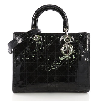 Christian Dior Lady Dior Handbag Cannage Quilt Patent Large - Rebag