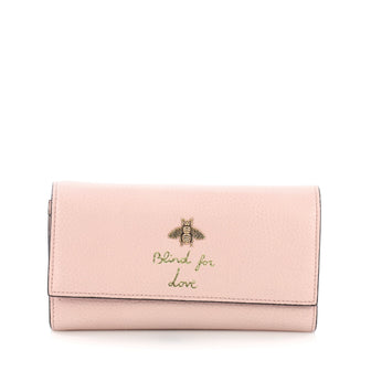 Gucci Animalier Wallet Leather Long Pink 379997