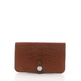 Hermes Dogon Duo Combined Wallet Matte Alligator Brown 380091