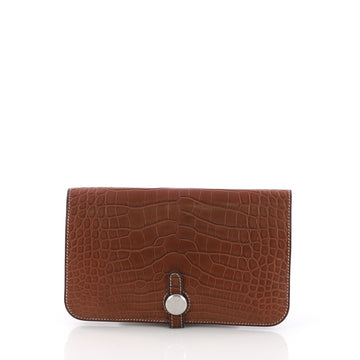 Hermes Dogon Duo Combined Wallet Matte Alligator Brown 380091
