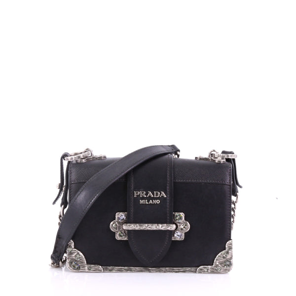 Black Prada Saffiano and City Calf Chain Crossbody Bag