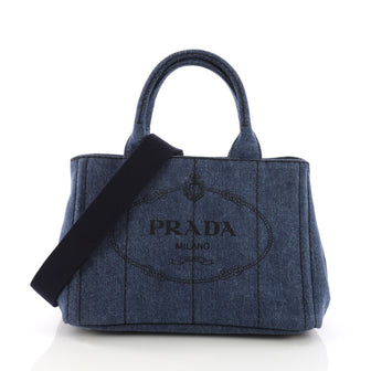 Prada Canapa Convertible Tote Denim Mini Blue 3803721