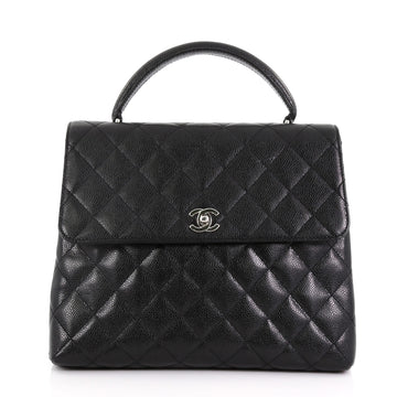 Chanel Vintage Classic Top Handle Flap Bag Quilted Caviar Jumbo