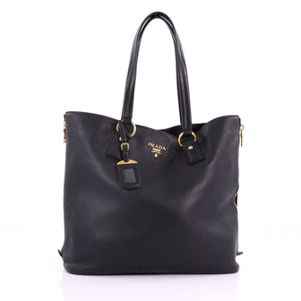 Prada Side Zip Shopper Tote Vitello Daino Large Black 380395
