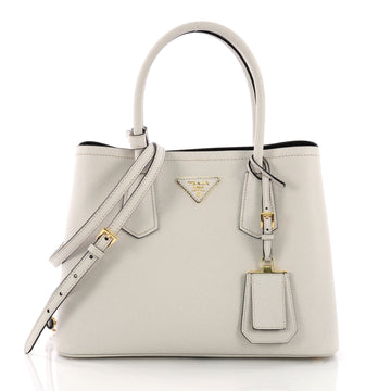 Prada Cuir Double Tote Saffiano Leather Small White 380396