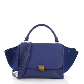 Celine Trapeze Handbag Leather Small Blue 380397