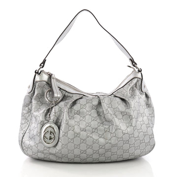 Gucci Sukey Hobo Guccissima Leather Medium Silver 380451