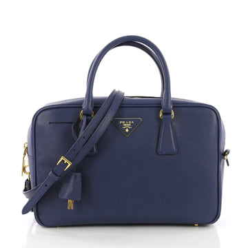 Prada Bauletto Handbag Saffiano Leather Medium Blue 380591