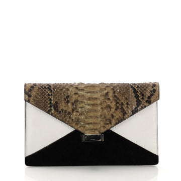 Celine Diamond Clutch Leather with Python and Suede White 381071