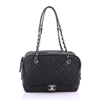 Chanel Camera Case Flap Bag Quilted Caviar Medium Black 381351