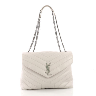 Saint Laurent LouLou Shoulder Bag Matelasse Chevron Leather Medium White 3814538