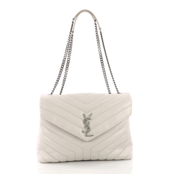 Saint Laurent LouLou Shoulder Bag Matelasse Chevron Leather Medium White 3814538