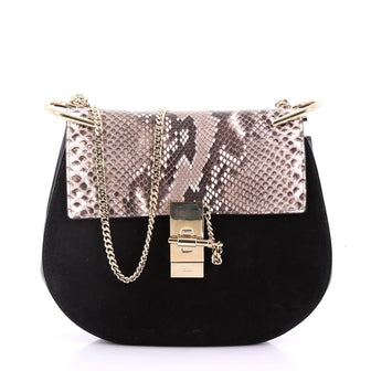 Chloe Drew Crossbody Bag Python and Suede Small Black 3814564