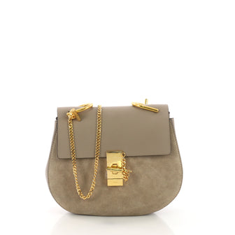 Chloe Drew Crossbody Bag Leather and Suede Small Gray 3814567