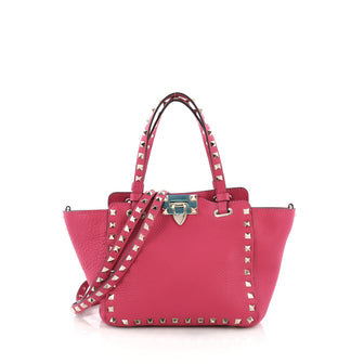 Valentino Rockstud Tote Pebbled Leather Mini Pink 3814578