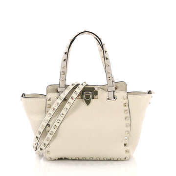 Valentino Rockstud Tote Pebbled Leather Mini White 3814579