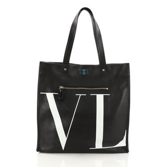 Valentino VLTN Shopping Tote Printed Leather Medium Black 3814586