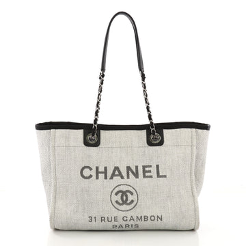 Chanel Deauville Chain Tote Raffia Small Gray 3814591