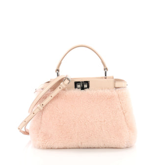 Fendi Peekaboo Handbag Shearling Mini - Designer Handbag Pink 3814592