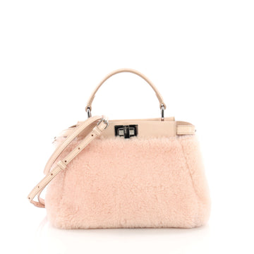 Fendi Peekaboo Handbag Shearling Mini - Designer Handbag Pink 3814592