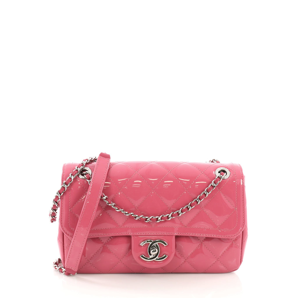 Chanel Pink Quilted Patent Leather Medium Coco Shine Flap Bag