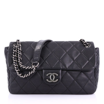 Chanel Coco Casual Flap Bag Quilted Caviar Medium Black 381623