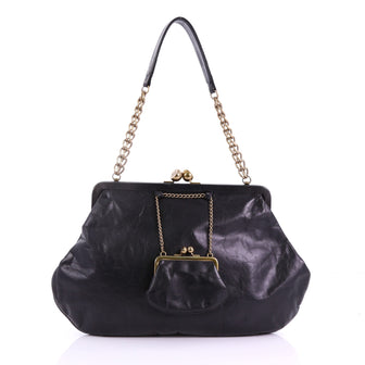 Chanel Kisslock Chain Frame Shoulder Bag Glazed Calfskin Black 381624