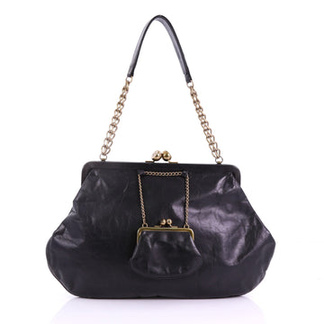 Chanel Kisslock Chain Frame Shoulder Bag Glazed Calfskin Black 381624