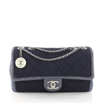 Chanel Medallion Flap Bag Quilted Denim Medium Blue 381628