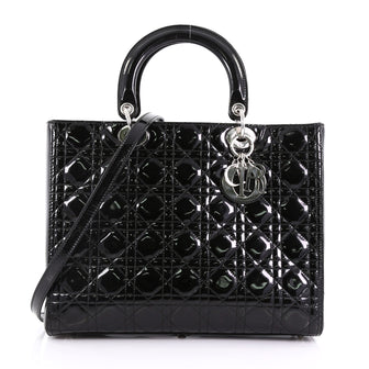 Christian Dior Lady Dior Handbag Cannage Quilt Patent Large - Rebag
