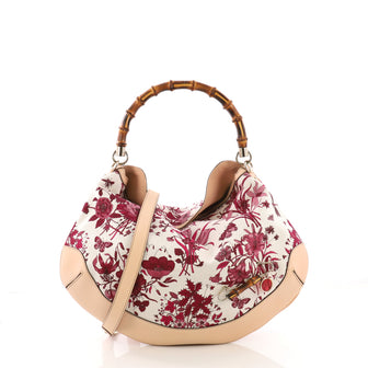 Gucci Peggy Bamboo Handle Hobo Flora Canvas Neutral 381771