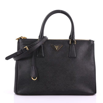 Prada Double Zip Lux Tote Saffiano Leather Medium Black 382061