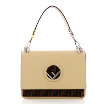 Fendi Kan I F Shoulder Bag Leather with Zucca Velvet Medium Brown 382104