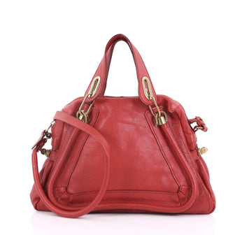 Chloe Paraty Top Handle Bag Leather Medium Red 38218139