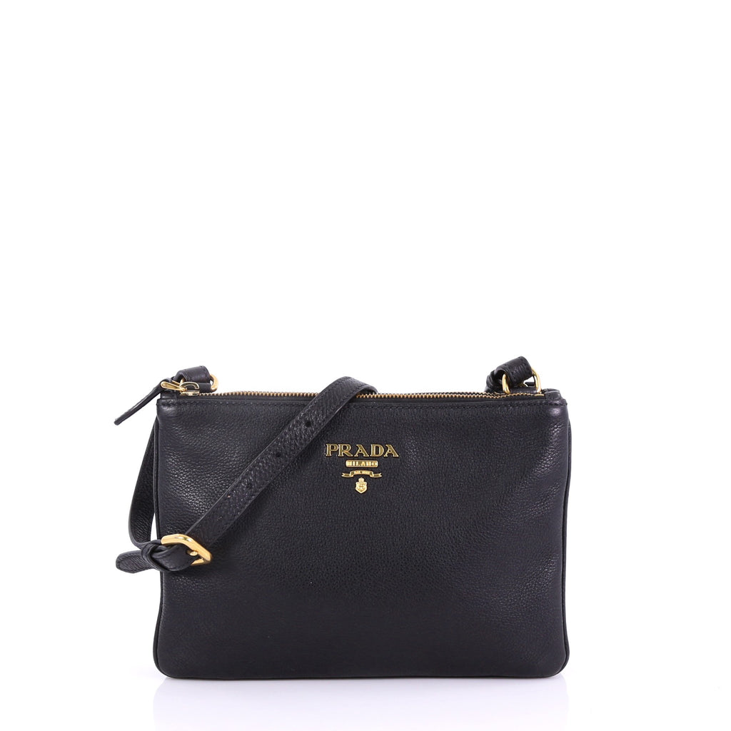 Prada Double Zip Crossbody Bag Vitello Daino Small 38218