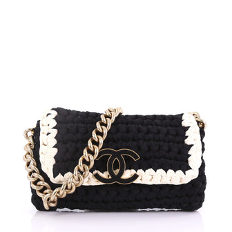 Chanel Fancy Crochet Flap Bag Fabric Small Black 38218164