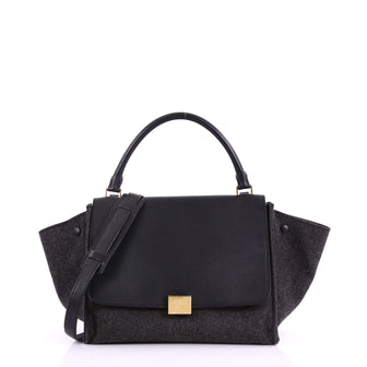 Celine Trapeze Handbag Leather and Felt Medium Black 38218169