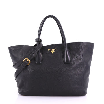 Prada Convertible Open Tote Vitello Daino Medium Black 38218172