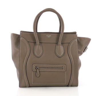 Celine Luggage Handbag Grainy Leather Mini Brown 38218187