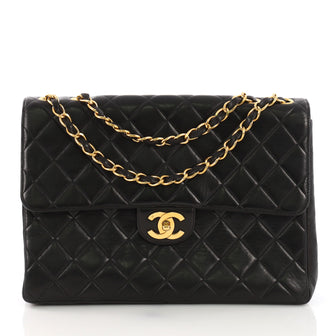 Chanel Vintage Classic Single Flap Bag Quilted Lambskin Jumbo Black 3821818