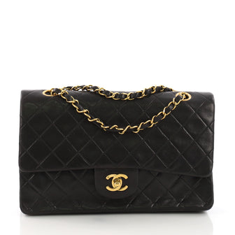 Chanel Vintage Classic Double Flap Bag Quilted Lambskin Medium Black 382181